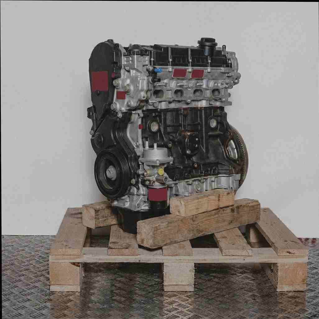 Seitenansicht eines Motors AHM (DW10FUE) auf einer Holzpalette. Der Motor ist vor weißem Hintergrund vertikal ausgerichtet.