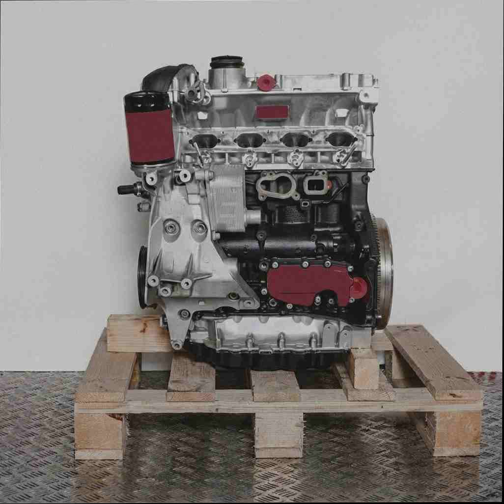 Seitenansicht eines Motors mit dem Code AXX auf einer Holzpalette vor weißem Hintergrund. Deutlich sichtbar sind Zylinderkopf und Motorblock.