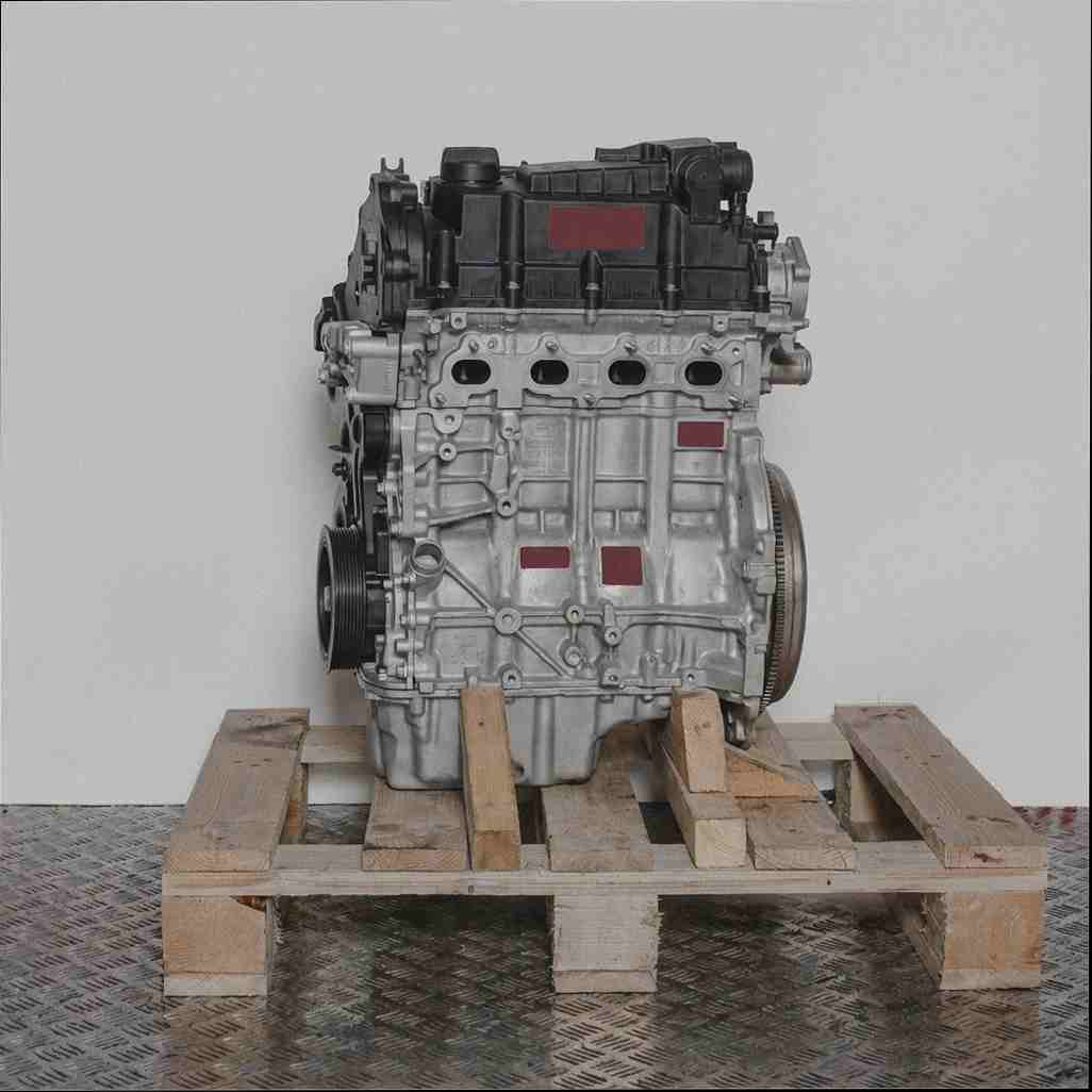 Automotor XWMB auf Holzpalette vor weißem Hintergrund. Der silber-schwarze Motor ist freigestellt und vertikal ausgerichtet.